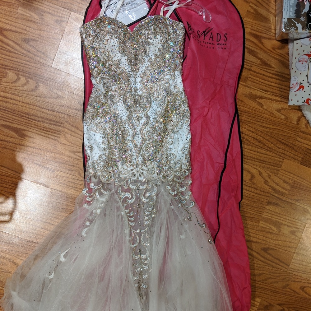 Stunning white jeweled prom dress- worn once